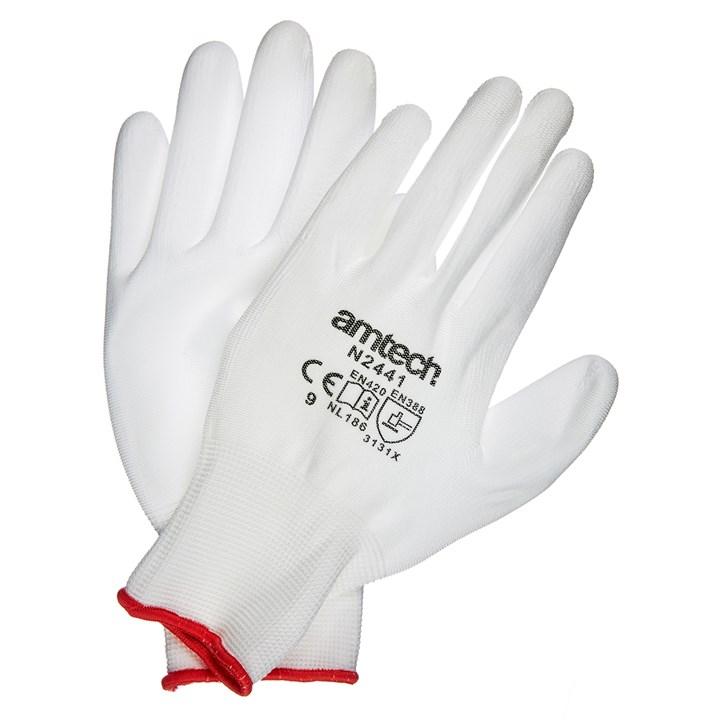 Large (Size 9) Light duty polyurethane-coated work gloves - white