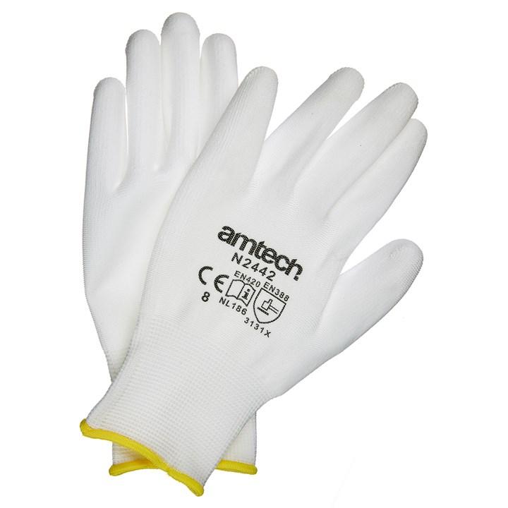 Medium (Size 8) Light duty polyurethane-coated work gloves - white