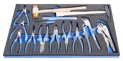 Set of BI pliers and hammer in SOS tool tray  14 pcs