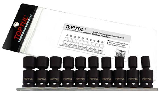 TopTul  1/2" DR. Impact Universal Socket Rail Set of 10