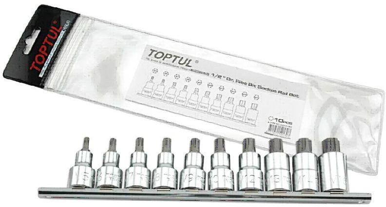 TopTul 1/2" DR. Ribe Bit Socket Rail Set Of 10Pcs
