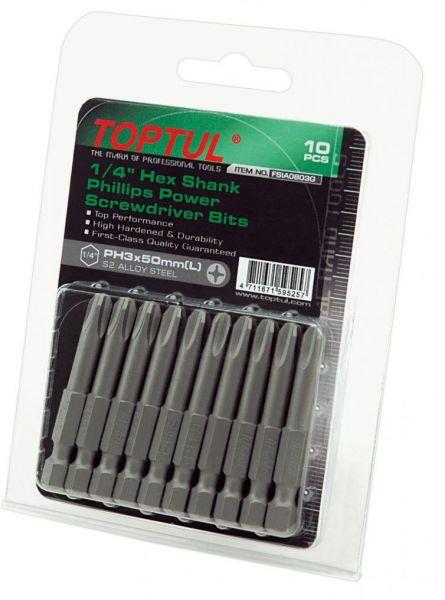 Power Screwdriver Bits Phillips 1/4" Hex PH3x50mm Toptul