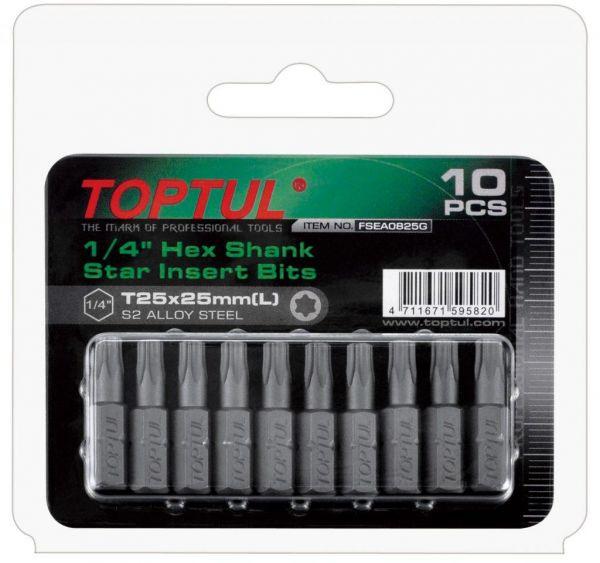 Hex Shank Star Insert Bits 1/4 inch T20x25mm 10 pcs TopTul