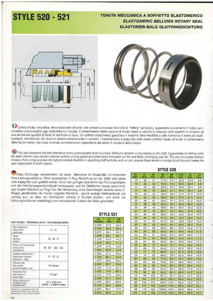 Mechanical Seal Single Spring Size 22mm Carbon / Ceramic /viton Brand Sealtek® Italy Style 520 Seat Style 102