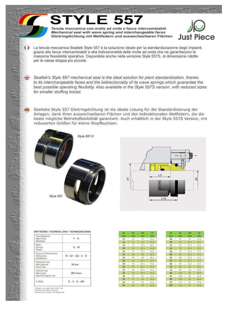 Mechanical Seal Wave Spring Size 100mm Silcon Carbide / Silicon Carbide /viton Sealtek® Italy Style 557 Seat Style 102 -q2q2vgg