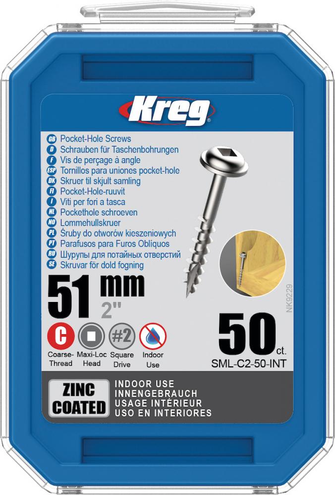Kreg® Zinc Pocket-hole Screws - 38mm / 1.50", #7 Fine-thread, Maxi-loc™, 100- Count