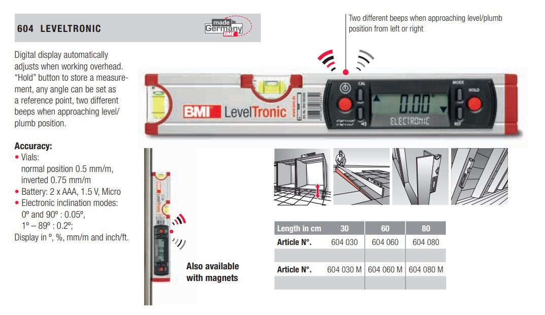 BMI Spirit Level Ruler Digital With 2 Vials 60cm