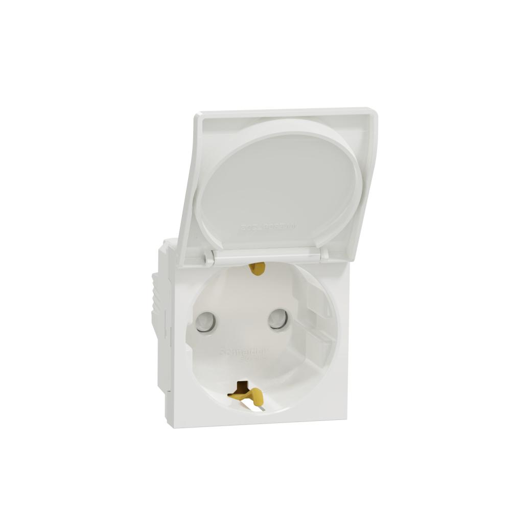German Socket 2P+E with lid shutt screw - white