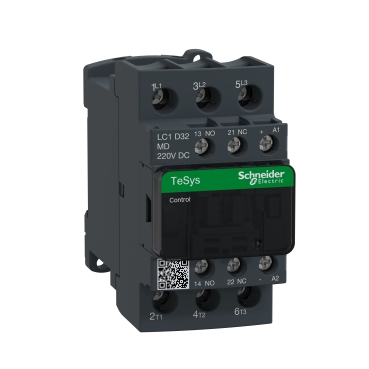 مفتاح التلامس TeSys D - 3 أقطاب (3 NO) - تيار متردد -3 - <= 440 فولت 32 أمبير - ملف تيار مستمر بجهد 220 فولت