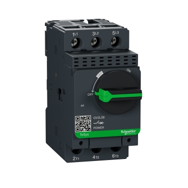 Motor Circuit Breaker, TeSys GV2, 3P, 4 A, Magnetic, Rotary Handle, Screw Clamp Terminals