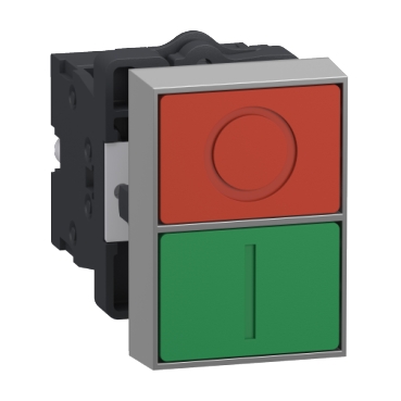 Double-headed Push Button, Easy Harmony XA2, Plastic, 22mm, 1 Green Flush Marked I + 1 Red Flush Marked O, 1NO + 1NC