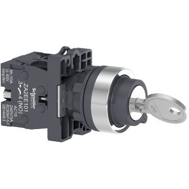 Key Selector Switch - Ø22 - 3 Positions - Stay Put - 2NO