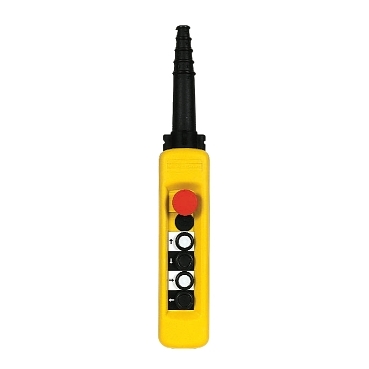 Pendant Control Station, Plastic, Yellow, 4 Push Buttons, 1 Emergency Stop