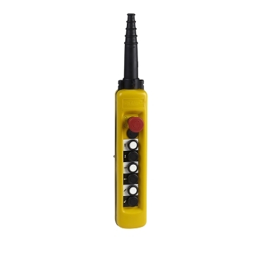 Pendant Control Station, Plastic, Yellow, 6 Push Buttons, 1 Emergency Stop