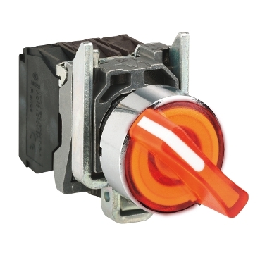 Illuminated Selector Switch, Metal, Orange, Ø22, 2 Positions, Stay Put, 230...240 V AC, 1 NO + 1 NC