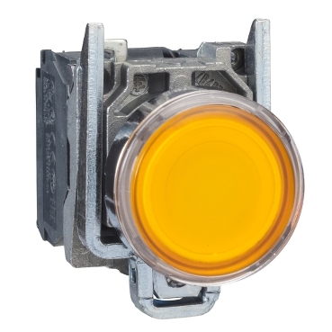 Illuminated Push Button, Metal, Flush, Orange, Ø22, Spring Return, 230...240 V AC, 1 NO + 1 NC