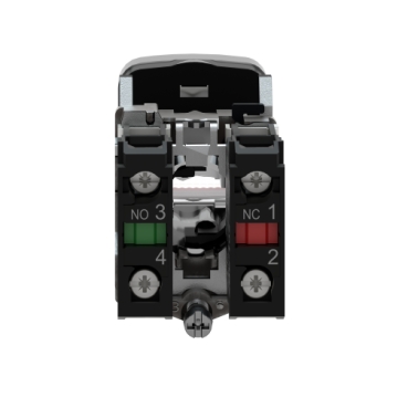 Illuminated Double-headed Push Button, Metal, Ø22, 1 Green Flush I + 1 Pilot Light + 1 Red Projecting O, 240 V AC, 1 NO + 1 NC