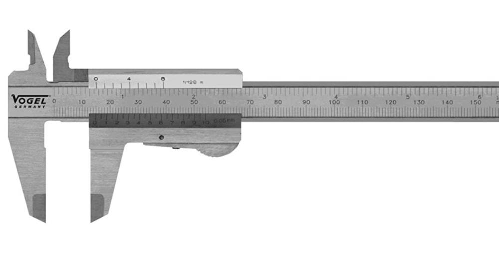 Caliper 300mm/12" 0,05mmx1/128" stainless, read. mm/inch with knife points Vogel