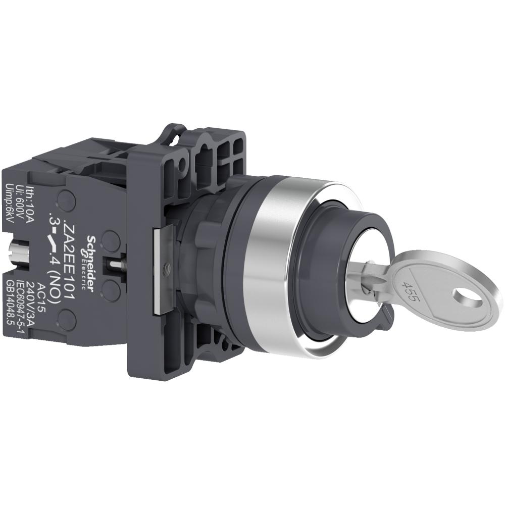 Complete Selector Switch, Easy Harmony XA2, Plastic, Black, 22mm, Key 455, 2 Positions, Stay Put, 2NO