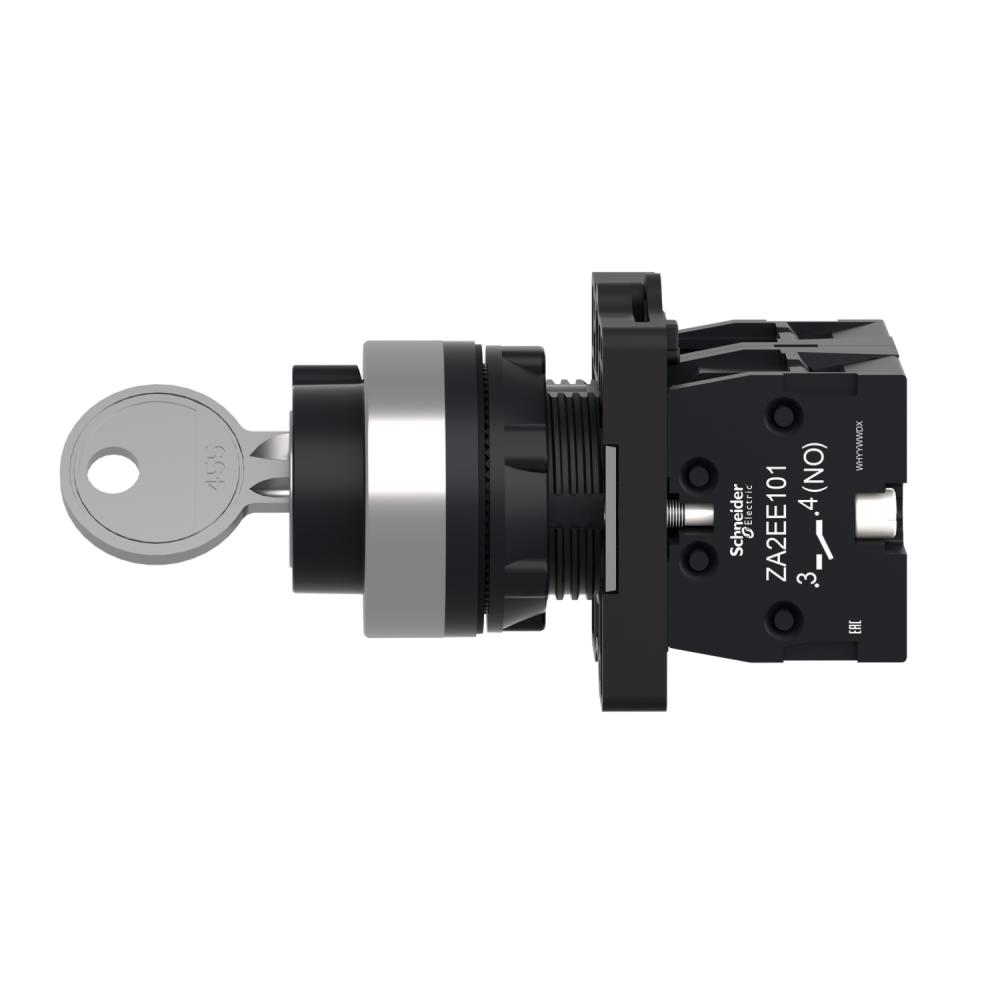 Complete Selector Switch, Easy Harmony XA2, Plastic, Black, 22mm, Key 455, 2 Positions, Stay Put, 2NO