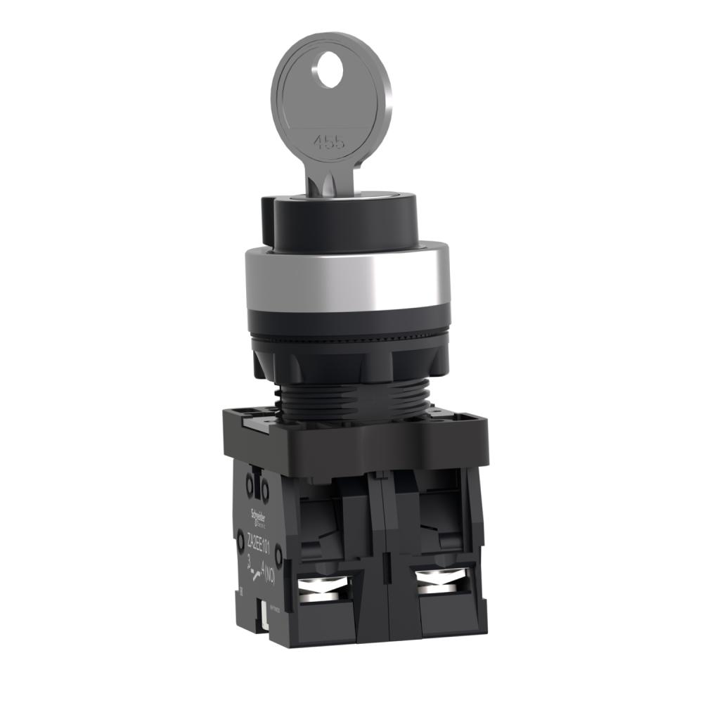 Complete Selector Switch, Easy Harmony XA2, Plastic, Black, 22mm, Key 455, 2 Positions, Stay Put, 2NO