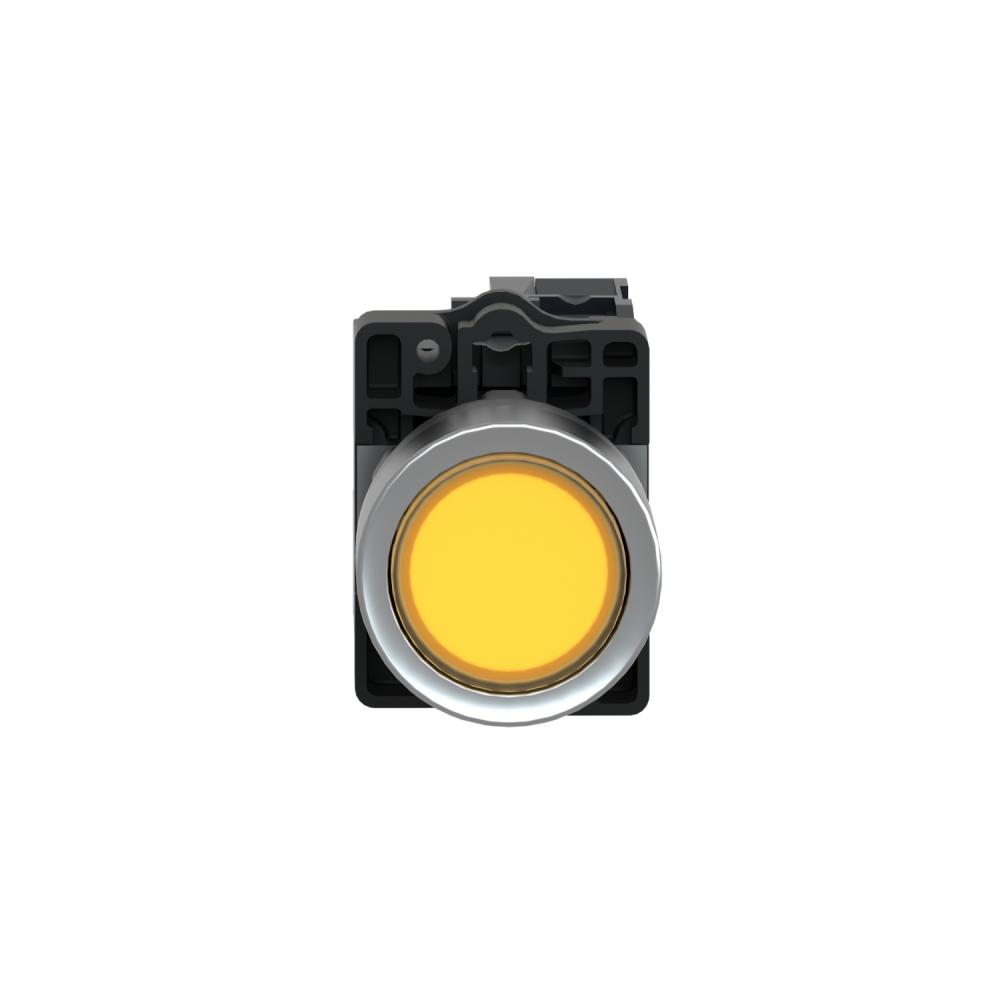 Yellow Flush Complete Illum Push-button - Ø22 - Flush - 220V AC - 1NO