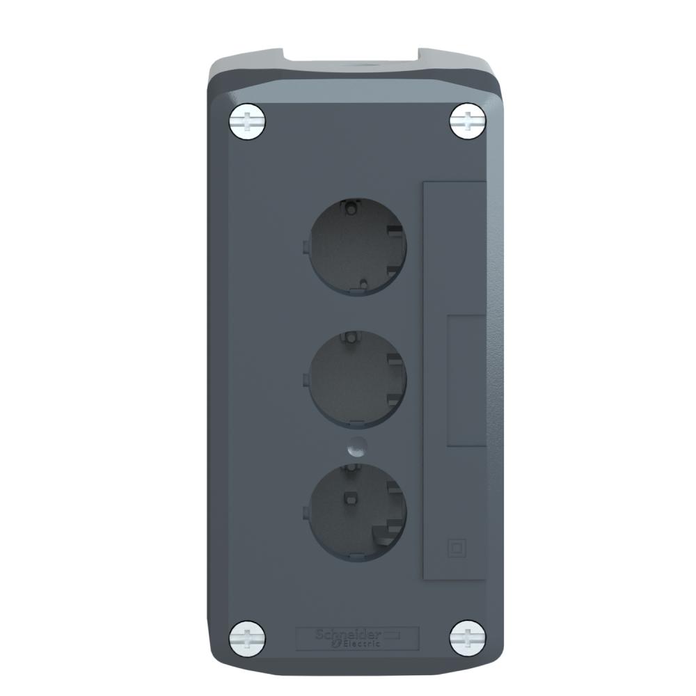 Empty Control Station, Plastic, Dark Grey Lid, Light Grey Base, 3 Cut-out