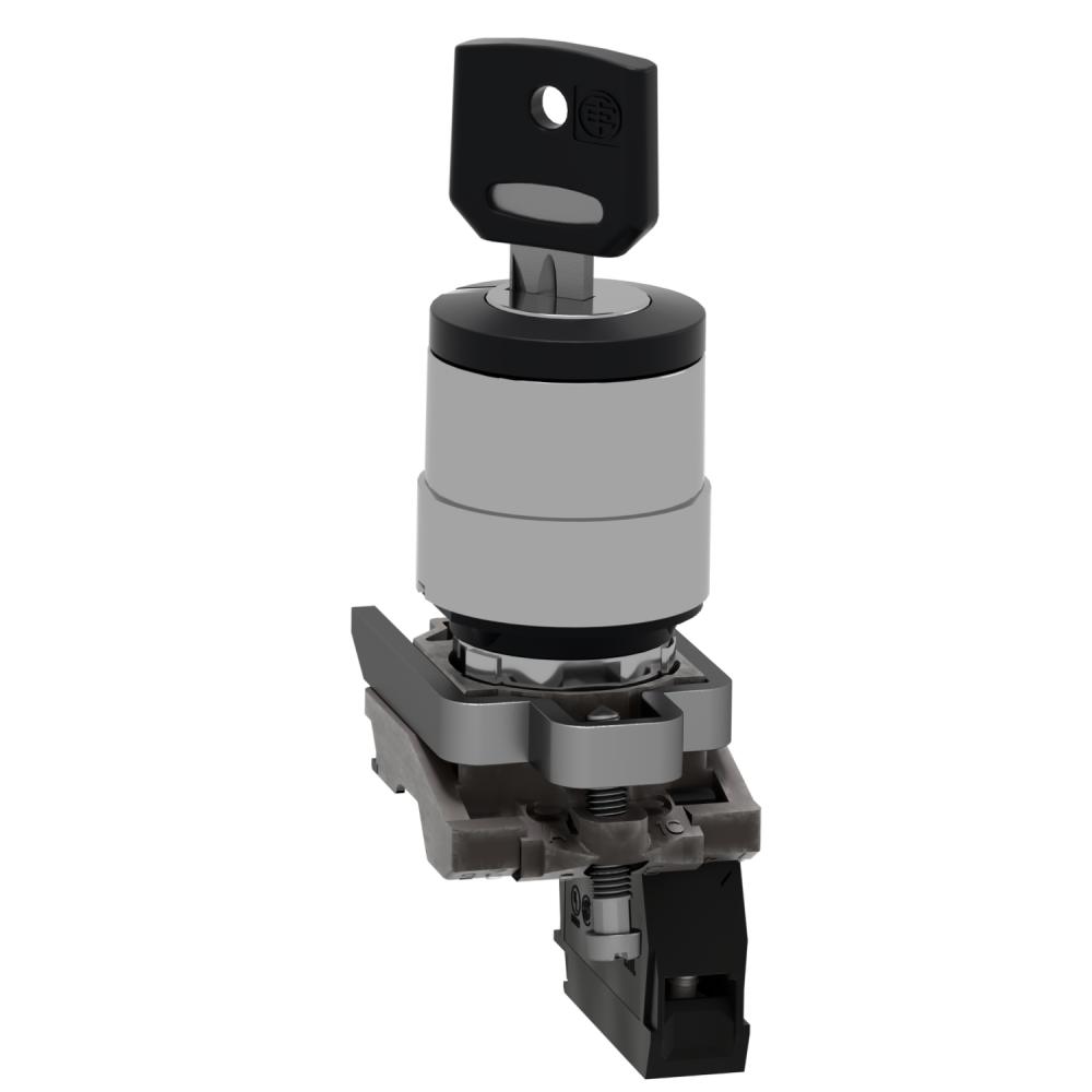 Key Switch Selector, Metal, Black, Ø22, Key N°455, 2 Positions, Stay Put, 1 NO