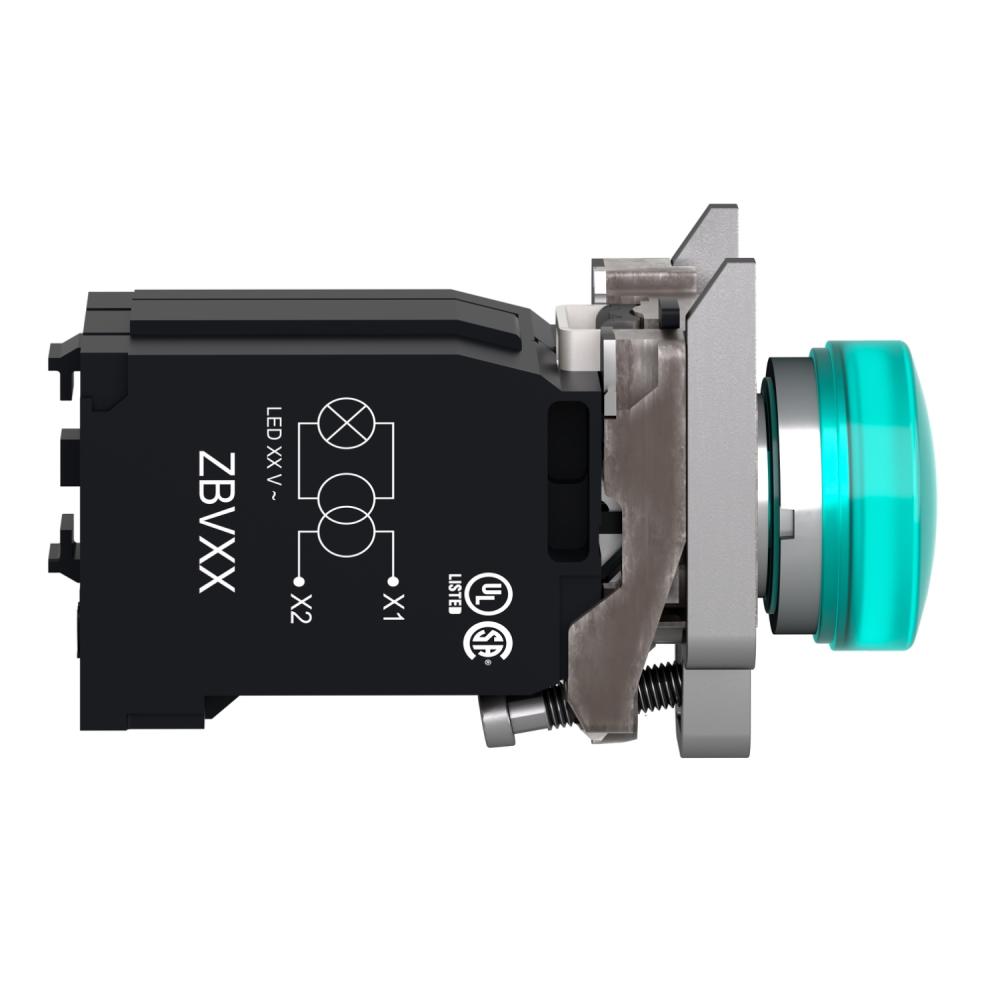 Pilot Light, Metal, Green, Ø22, Plain Lens With BA9s Bulb, 230…240 V AC