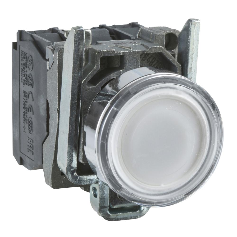 Illuminated Push Button, Metal, Flush, White, Ø22, Spring Return, 230...240 V AC, 1 NO + 1 NC