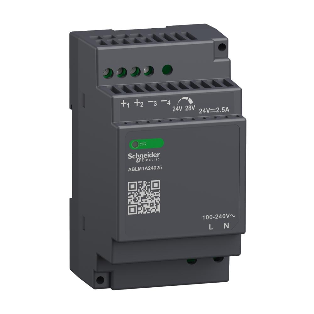 Regulated Power Supply, 100-240V AC, 24V 2.5 A, Single Phase, Modular