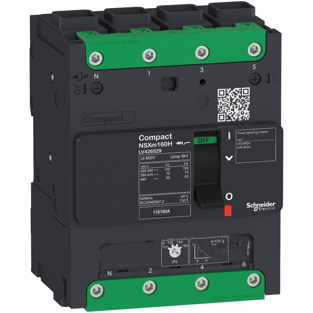 Circuit Breaker ComPact NSXm F (36 KA At 415 VAC), 4P 3d, 100 A Rating TMD Trip Unit, EverLink Connectors