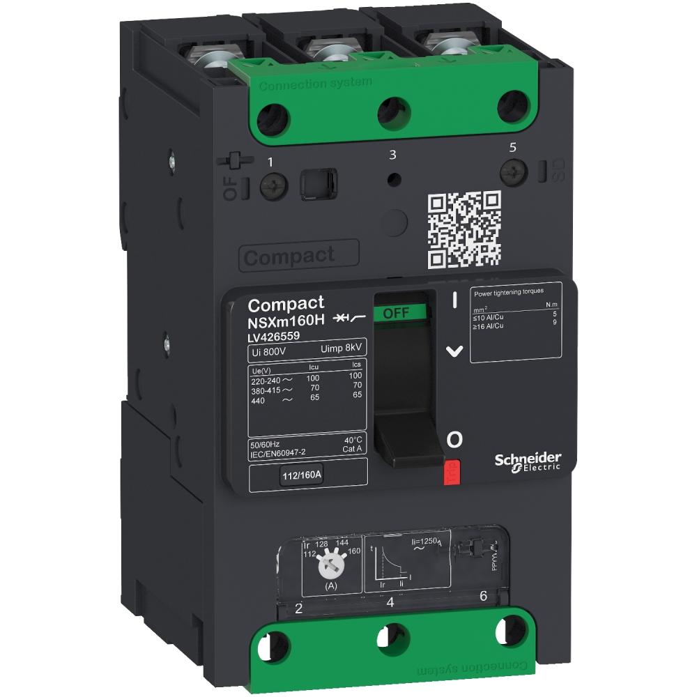 circuit breaker ComPact NSXm F (36 kA at 415 VAC), 3P 3d, 25 A rating TMD trip unit, compression lugs and busbar connectors