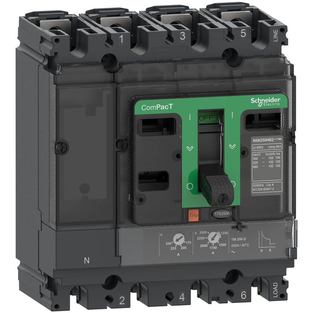 Circuit Breaker, ComPacT NSX160B, 25kA/415VAC, 4 Poles 3D (neutral Not Protected), TMD Trip Unit 160A