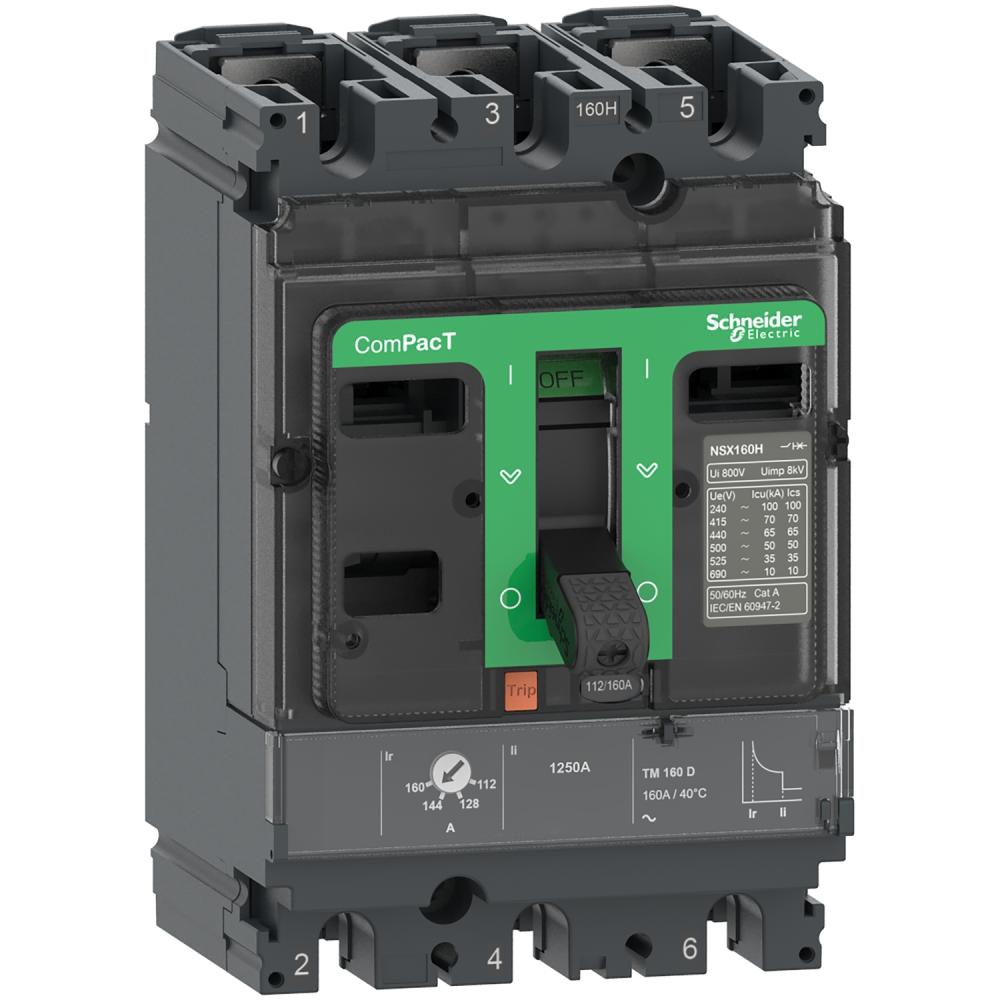 Circuit Breaker, ComPacT NSX100B, 25kA/415VAC, 3 Poles, TMD Trip Unit 80A