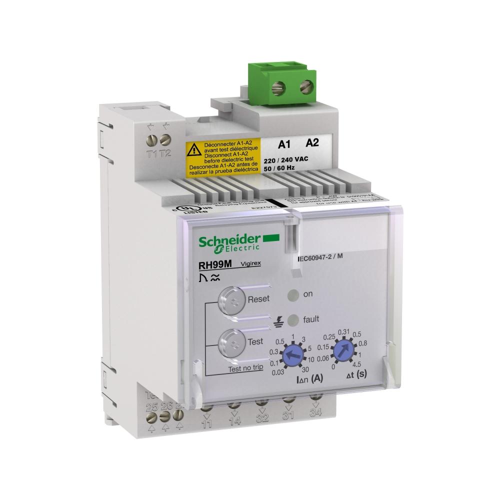 Residual Current Monitoring Relay, VigiPacT RH99M, 30mA-30A, 220/240VAC 50/60Hz, DIN Rail Mounting