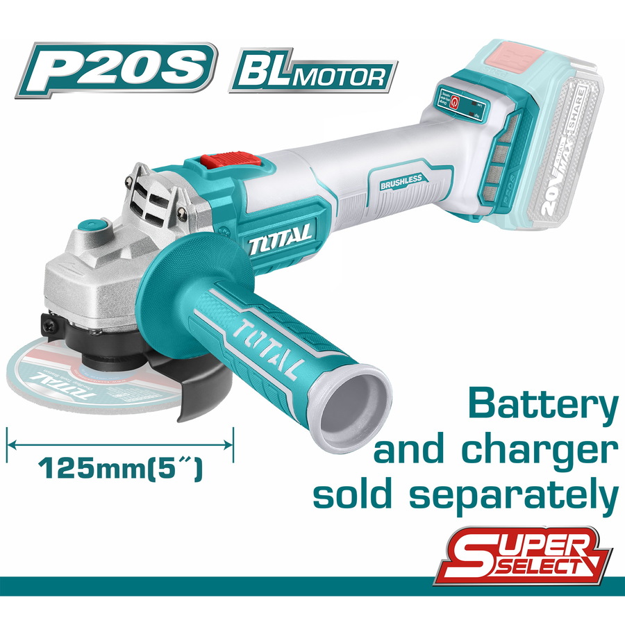 TOTAL Brushless Angle Grinder 125mm 20V Without Battery And Charger