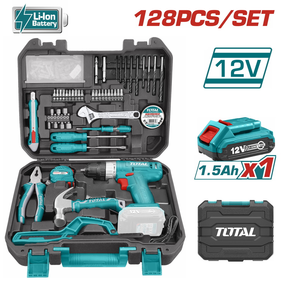 TOTAL SET CORDLESS DRILL Li-ion 12V 128PCS