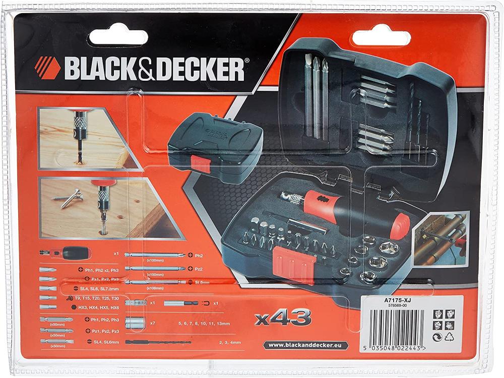 Black + Decker Hand Ratchet Set With Screwdriver Bits And Box Nuts 43-Piece