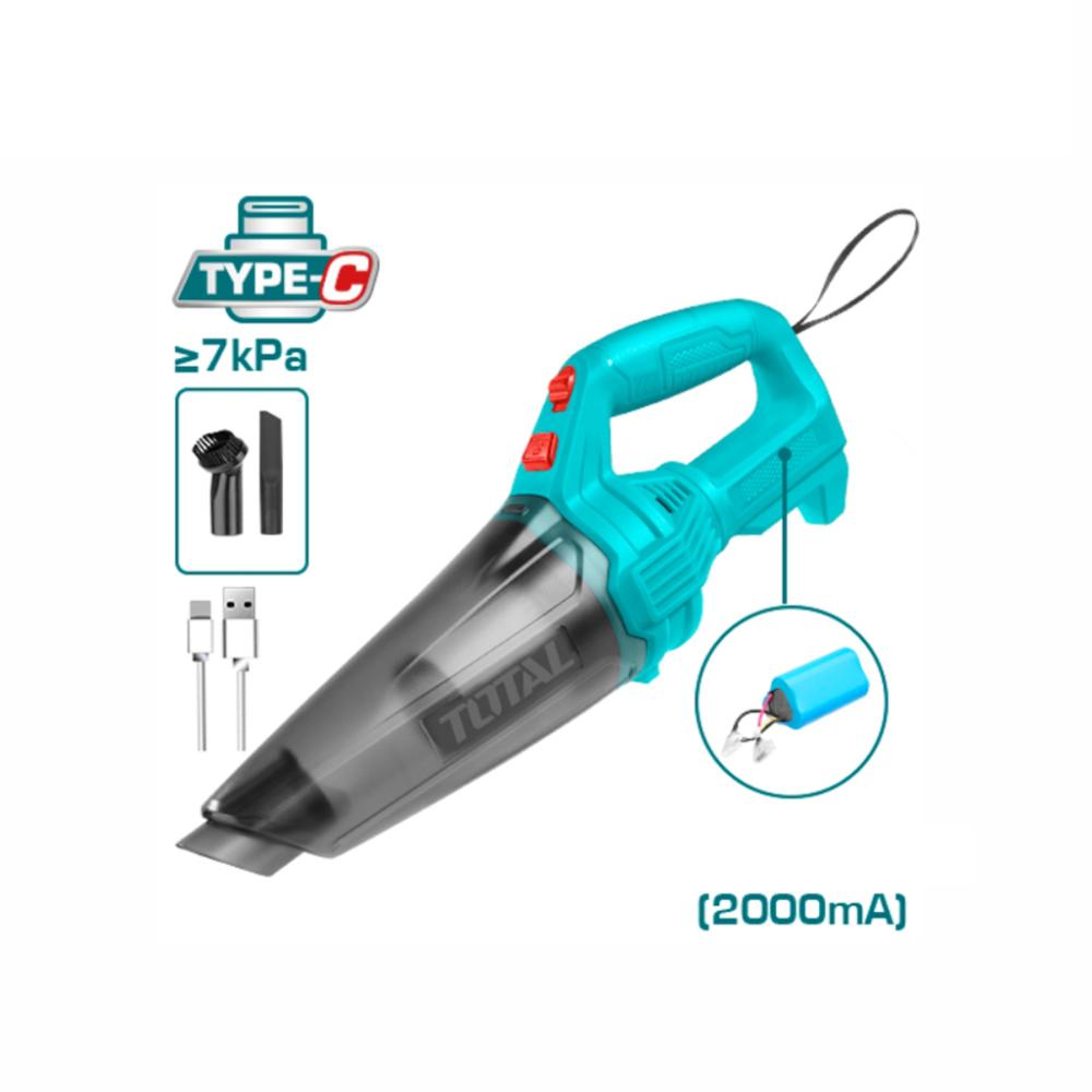 TOTAL Vacuum Cleaner With Internal 2Ah Lithium Battery, 11V Capacity, Charging With Type-C Connection
