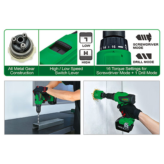 TopTul Brushless Cordless Drill/Driver 13mm 18 v 4 ah