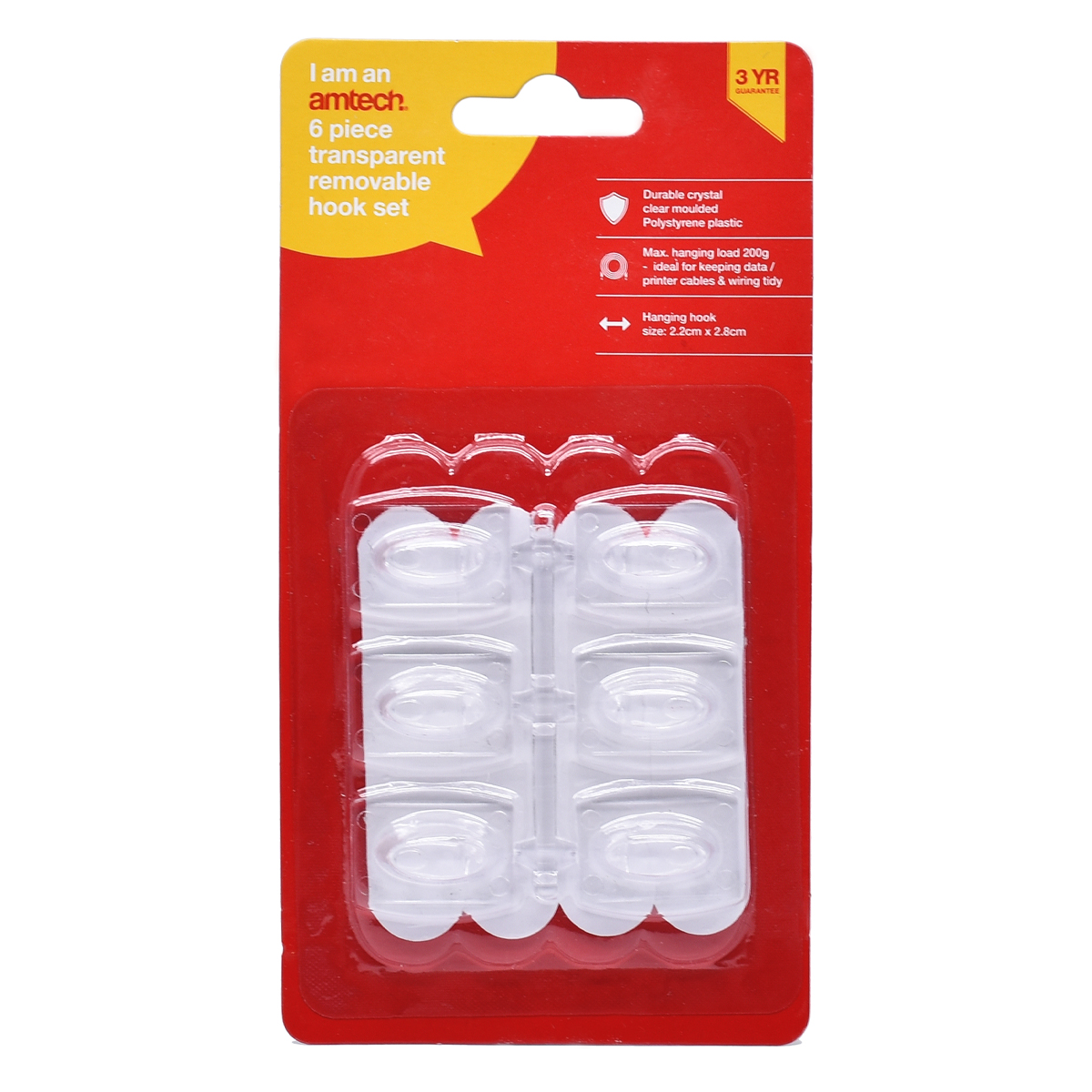 6 Piece transparent removable hook set (2.2cm x 2.8cm)