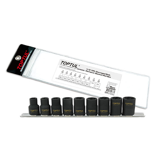 9PCS 1/2" DR. Damaged Bolt Remover Socket Rail Set TopTul