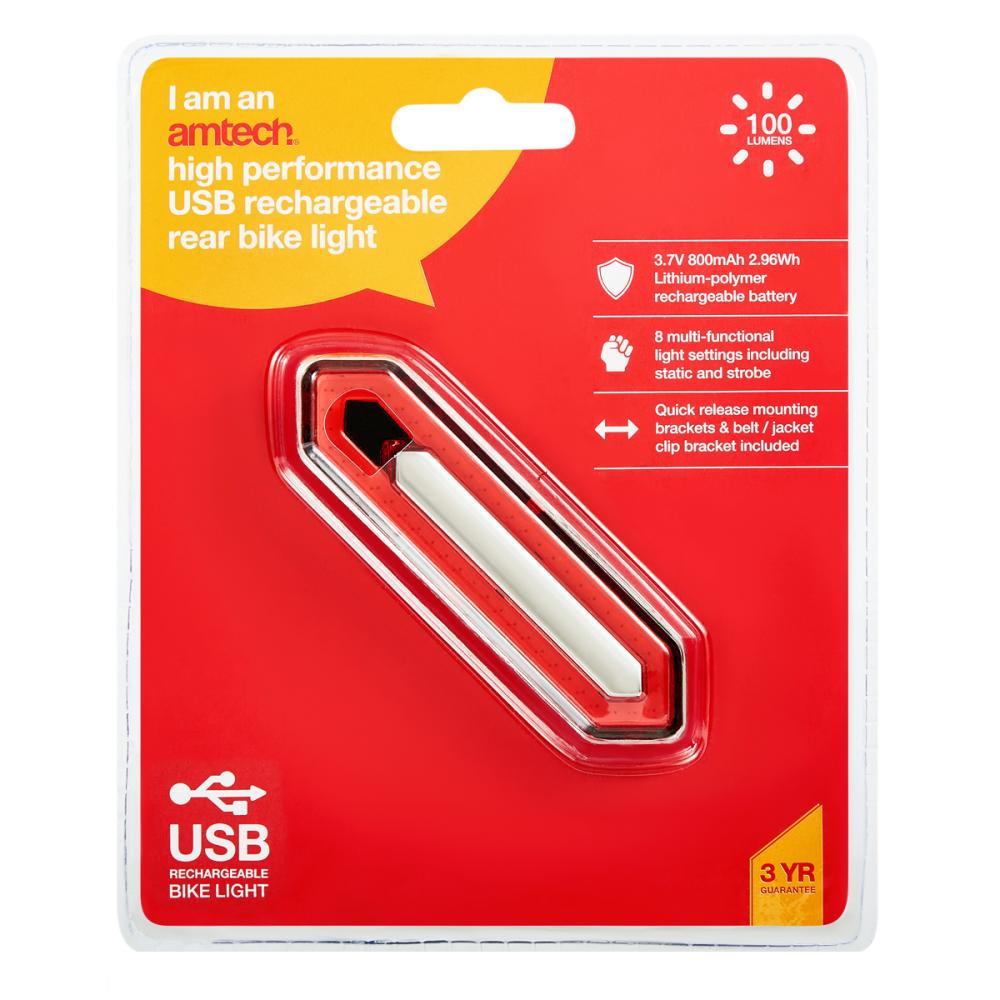 High performance USB rechargeable rear bike light