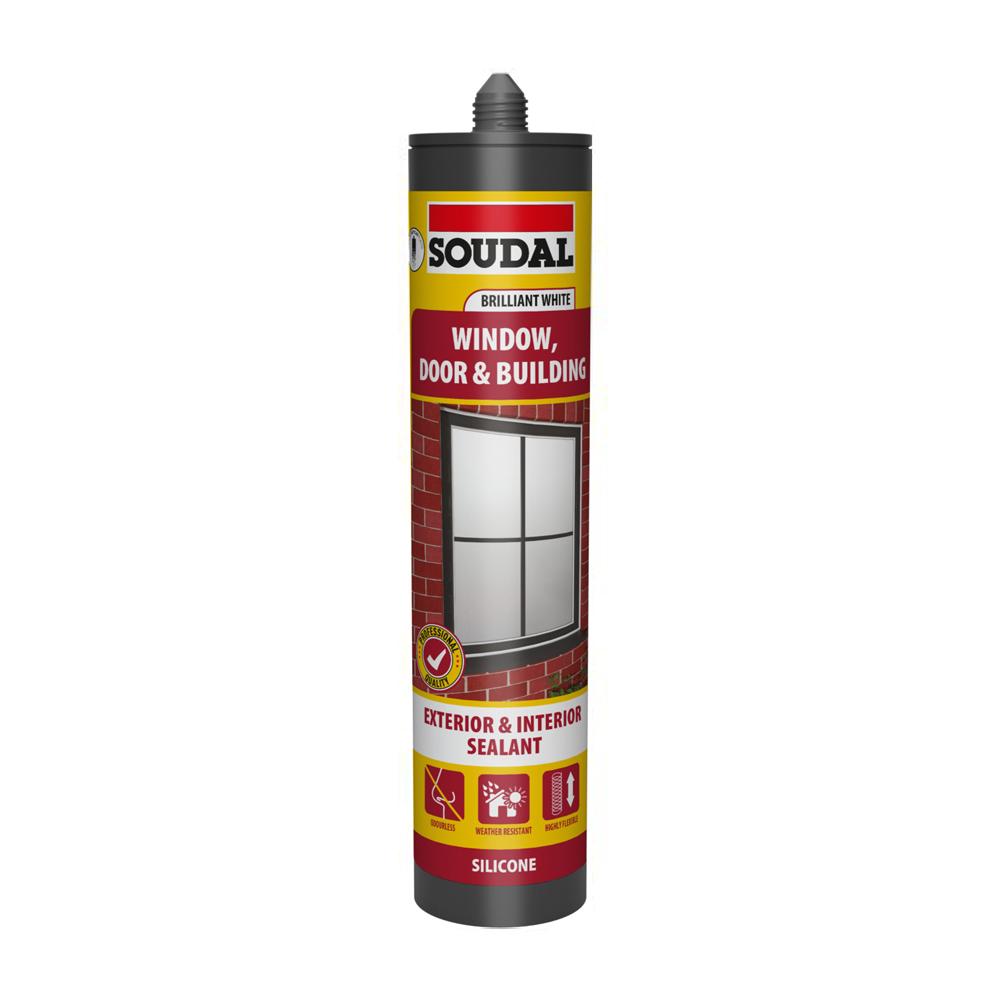 Soudal Window, Door & Building Silicone Sealant - Brilliant WHITE (290ml)