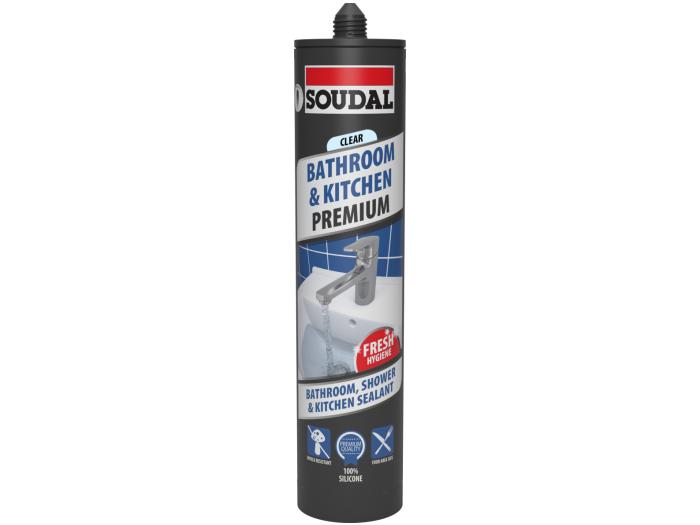 Soudal Premium Bathroom, Kitchen & Shower Silicone Sealant - CLEAR (290ml)