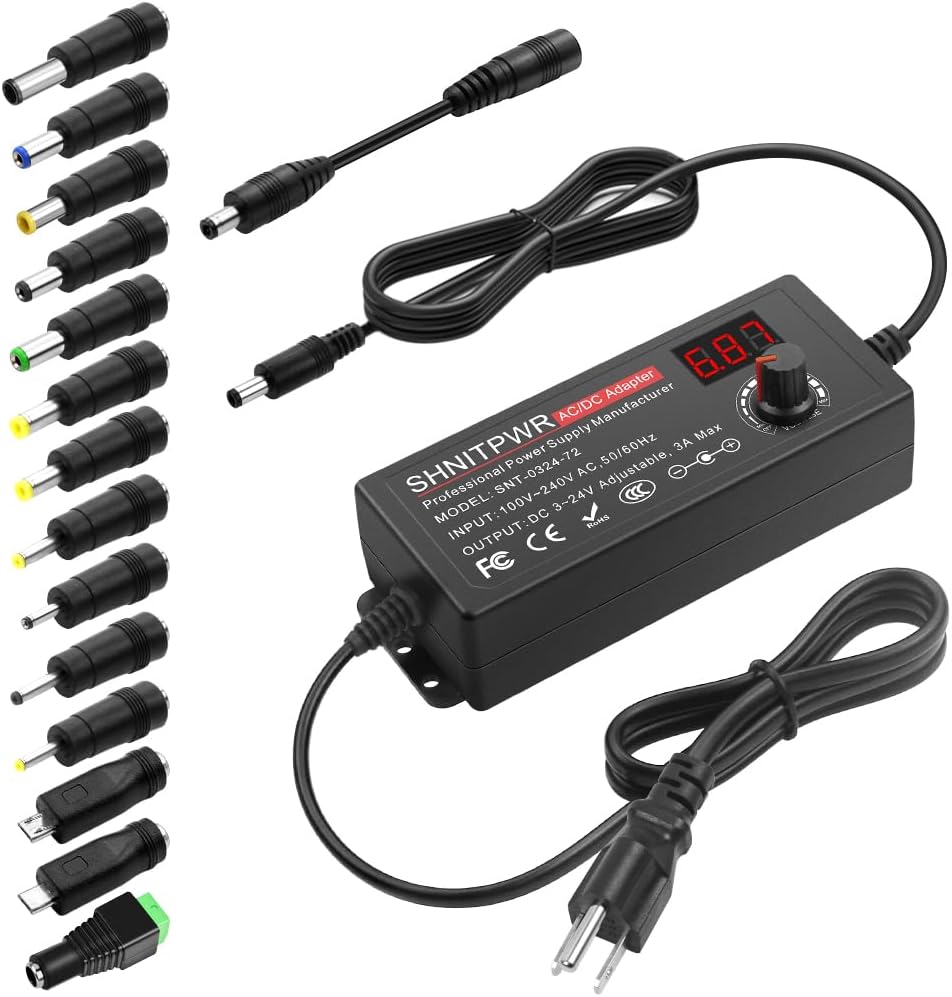 SHNITPWR 3V ~ 24V 3A 72W Power Supply Adjustable DC 3V 5V 6V 9V 12V 15V 16V 18V 19V 20V 24V Variable Universal AC/DC Adapter 100V-240V AC To DC Conver