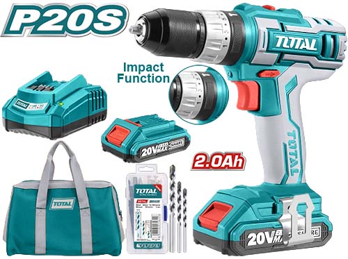TOTAL Lithium-Ion Impact Drill 20V 2 batteries and charger