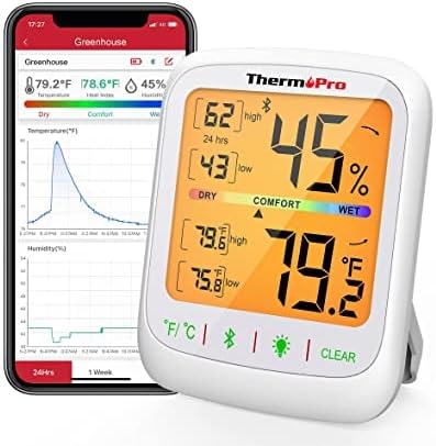 Bluetooth Wireless Temperature/Humidity Monitor, Large Backlit LCD, Indoor Room Hygrometer Gauge, Max/Min Records