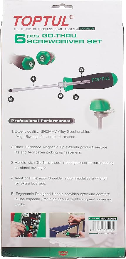 6PCS Go-Thru Slotted & Phillips Screwdriver Set (Hexagon Steel & Driver)